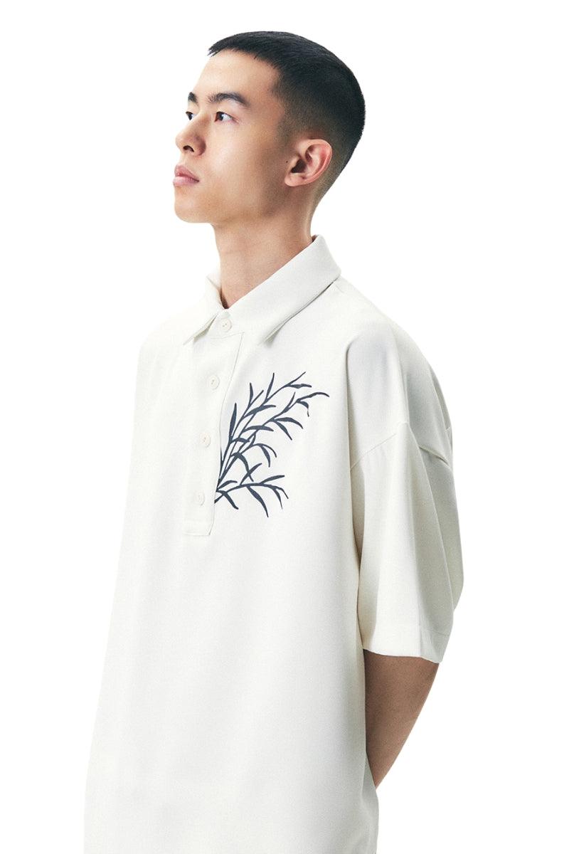 Mandarin Collar Tiger Patch Polo Shirt