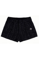 Loose Wool Tweed Shorts with Cross Design