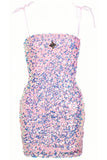 Pink Birthday Party Sequin Mini Dress with Cross Design