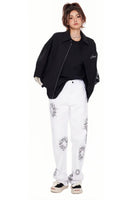 Unisex Loose-Fit Zipper Jacket with Star Moon Ring Print