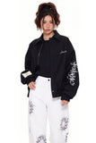 Unisex Loose-Fit Zipper Jacket with Star Moon Ring Print