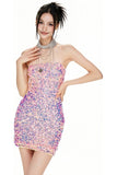 Pink Birthday Party Sequin Mini Dress with Cross Design