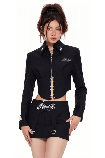 Fitted Short Suit Jacket with Cross Design