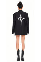 Unisex Embroidery Wide Shoulder Loose-Fit Suit Jacket with Cross Design