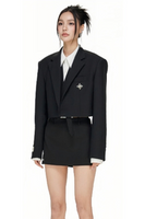 Wide-Shoulder Loose-Fit Short Suit Coat with Cross Design