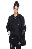 Unisex Embroidery Wide Shoulder Loose-Fit Suit Jacket with Cross Design