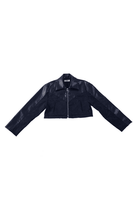 Black Faux Leather Jacquard Crop Jacket - Dose