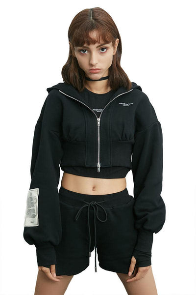 Patched Zipper Hoodie in Black - Dose