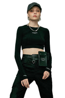 Round Neck Fitted Crop Top in Black - Dose