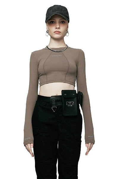 Camel Round-Neck Fitted Crop Top - Dose