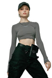 Round Neck Fitted Crop Top in Grey - Dose