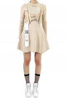 Knitted Dress with Leather Waist Belt in Beige - Dose