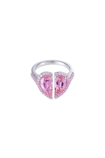 Pink Stone White Gold Deconstruction Bisected Heart Ring - Dose