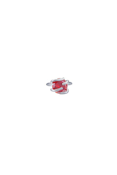 Red Round Stone Deconstruction Collection Twisted Prongs Ring - Dose