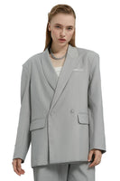 Embroidery Unisex Double Buttoned Blazer in Ash Grey - Dose