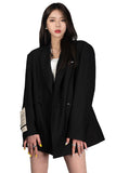 Embroidery Unisex Double Buttoned Blazer in Black - Dose
