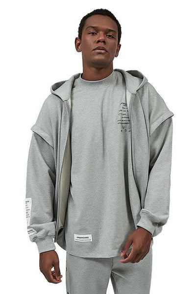 Unisex Grey Patched Hoodie with Removable Sleeves – Dose