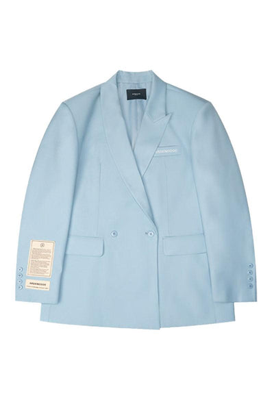 Embroidery Unisex Double Buttoned Blazer in Sky Blue - Dose