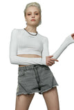 Round Neck Fitted Crop Top in White - Dose