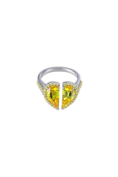 Yellow Stone White Gold Deconstruction Bisected Heart Ring - Dose